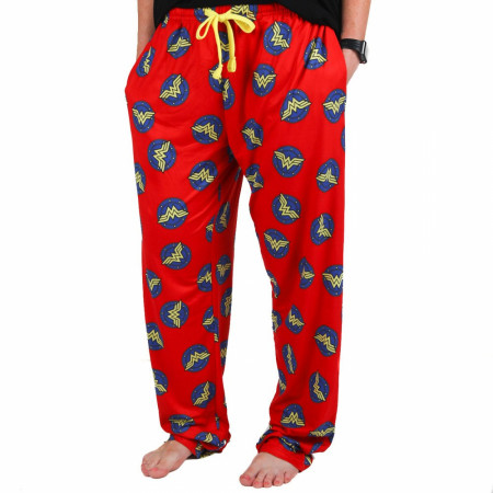 Wonder Woman Blue and Yellow Classic Logos All Over Unisex Pajama Pants